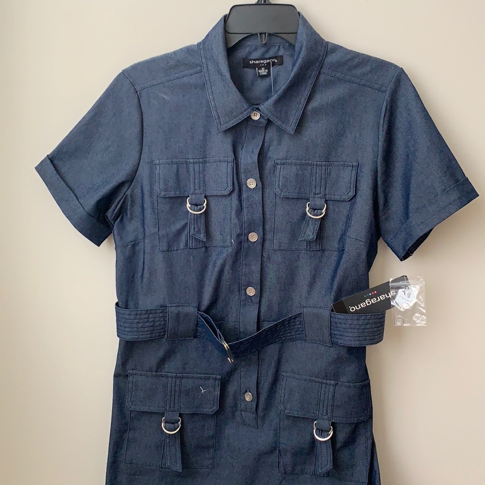 Brand: sharagano stretch vintage blue jeans gown